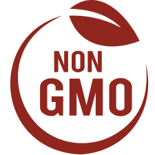 Non-GMO label with a leaf design.